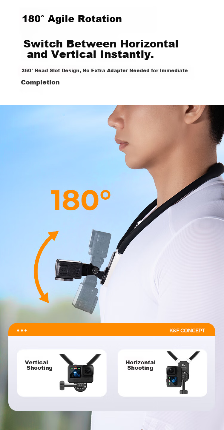 K&F CONCEPT Magnetic Neck Strap Mount for DJI Action 5 Pro/4 Pocket3, Insta360 Ace Pro Nano, First-Person POV Sports Camera and Mobile Phone Holder 3