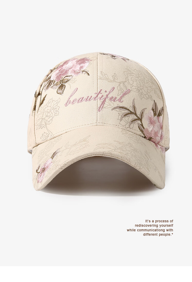 CACUSS Women's Embroidered Baseball Cap Spring Duckbill Hat Luxury Pure Cotton Hard Top Slim Face Sun Hat - Cream White 10