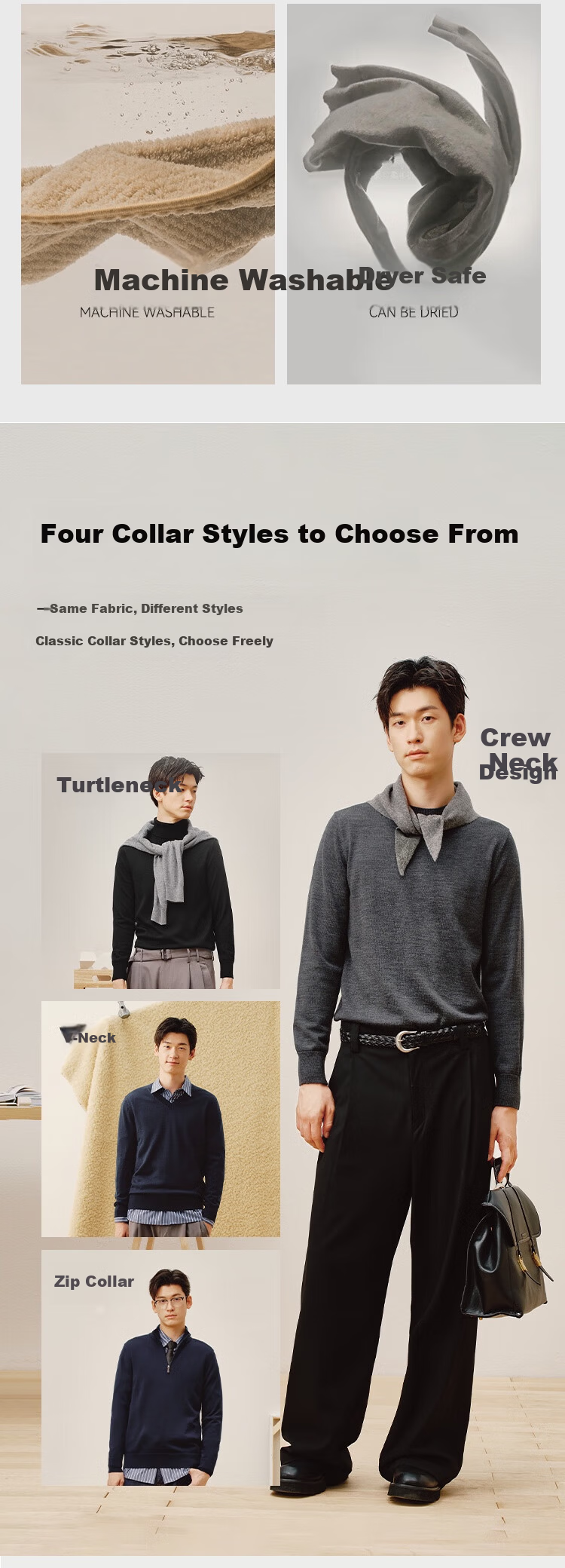 JD Original [Machine Washable Wool Sweater] Men's Knitted Sweater, Winter Warm Base Layer, V-Neck, Black, XL 8