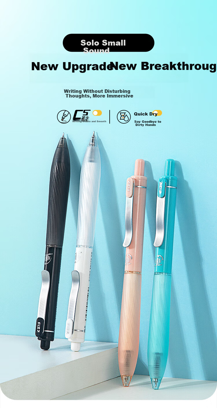 Fizz Low Noise Click Gel Pen 0.5mm Quick-Dry Dual Ballpoint Soft Grip Large Capacity Office Signature Pen Green B73012 1