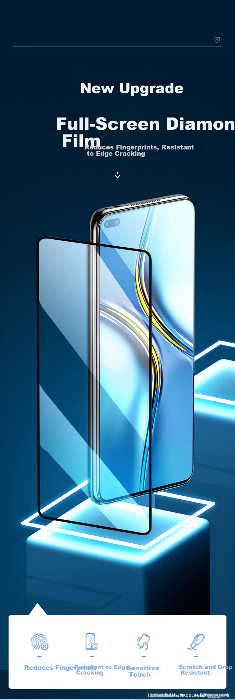 KOOLIFE Screen Protector for Huawei Enjoy 50/Honor Play 30 Plus/40, Tempered Glass Film, Full Coverage Ultra-Thin HD Film, Shatterproof with Fingerprint Resistant 2