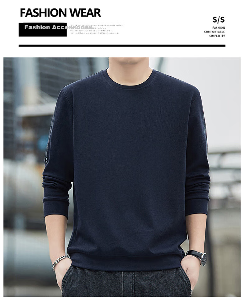 ROMON Men's Sweatshirt, Spring And Autumn Round Neck Loose High-End Long-Sleeve T-Shirt, Comfortable Base Layer Jacket for Men, 8939 Dark Gray 2XL 6