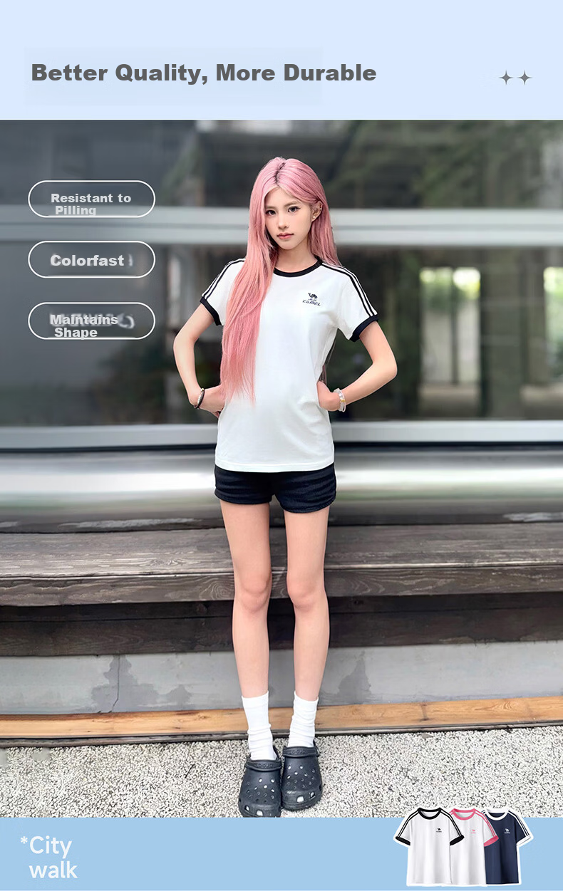 CAMEL Dilireba Same Style Pure Soft Cotton Oversized Unisex Short Sleeve T-Shirt C36BAXLN090A Cherry Pink XL 5