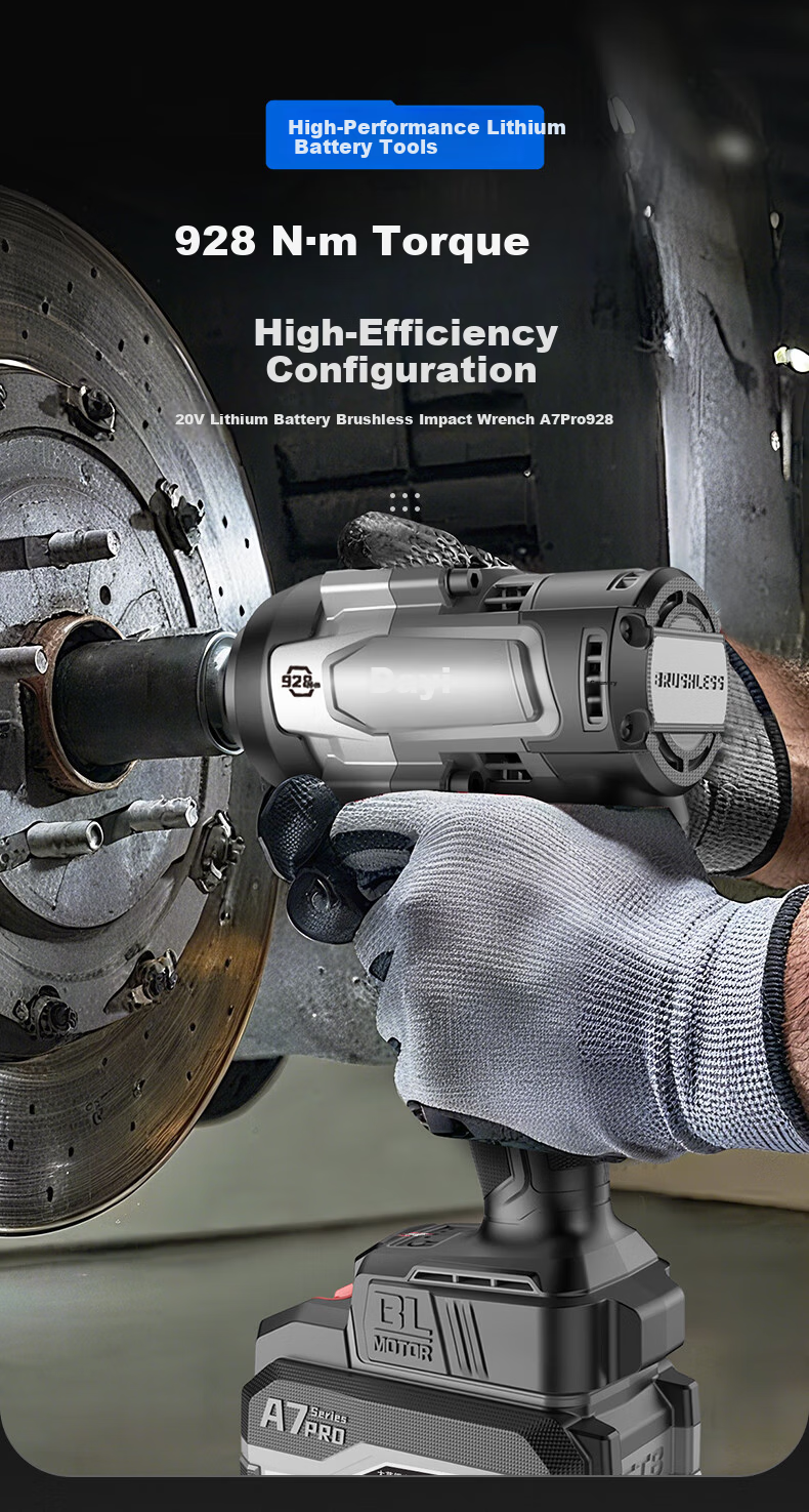 Dayi Electric Wrench High Torque 928N Industrial Grade 20V Lithium Battery Brushless Impact Wrench A7Pro928 Bare Tool 1