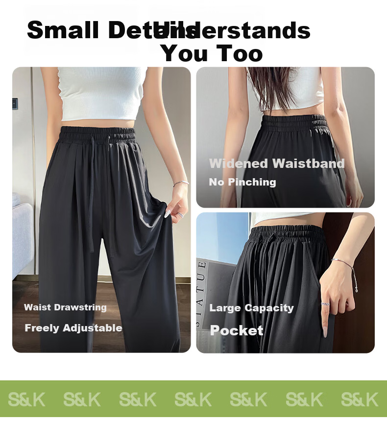Baleno S&K UPF50+ Women's Sunscreen Pants 2026 Summer New Ice Cool Breathable High Waist Straight Slim Casual Pants 11