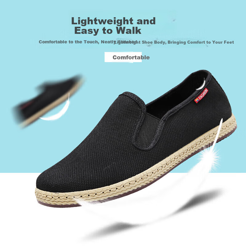 Bushe Yuan Old Beijing Cloth Shoes Men Traditional Breathable Comfortable Middle-aged and Elderly Dad Shoes 81X-9601 Black Size 41