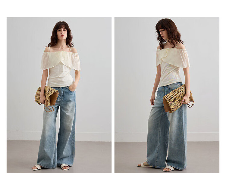 Demana [with Lyocell] Summer Sweet Style Patchwork Ruffle Spaghetti Strap Sleeveless Slim Fit Elegant Slimming Women's T-Shirt 10