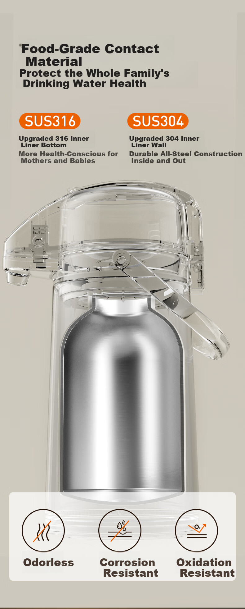 Joyoung Pressure Kettle Insulated Water Bottle Large Capacity 304 Stainless Steel Thermos Outdoor Home Insulated Flask 2.5L 5