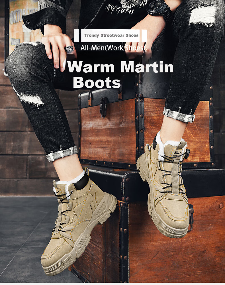 Warrior Men's Martin Boots 2025 Autumn Winter New Men's Fleece Warm Work Snow Cotton Boots Khaki 43 1