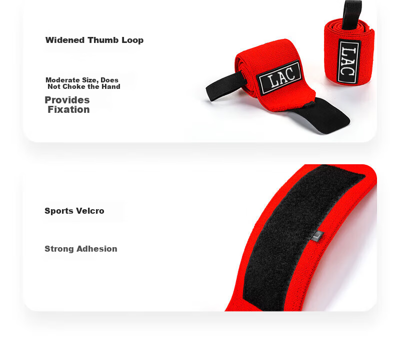 LAC Fitness Wrist Wraps for Men, Red Pair, Weightlifting Power Training Hand Support Wraps 3