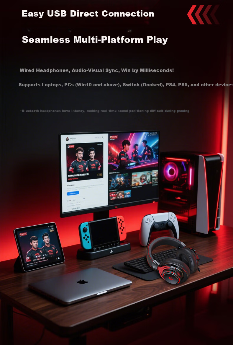 Aigo Wired Gaming Headset Over-Ear Lightweight Suspension Headband Tri-Color RGB PUBG Delta FPS AL600 12