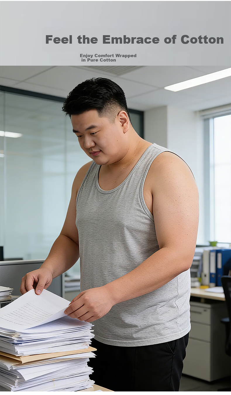 Hengyuanxiang [100% Pure Cotton Plus Size Tank Top] Men's Antibacterial, Oversized Undershirt, Camisole, Sleeveless Sports Vest 7
