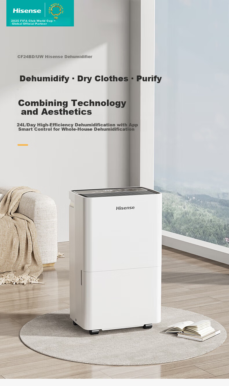 Hisense Dehumidifier 24L/Day 130㎡ Home Quiet Clothes Drying Dehumidifier WIFI Remote Control Large Area Bedroom CF24BD/UW 1
