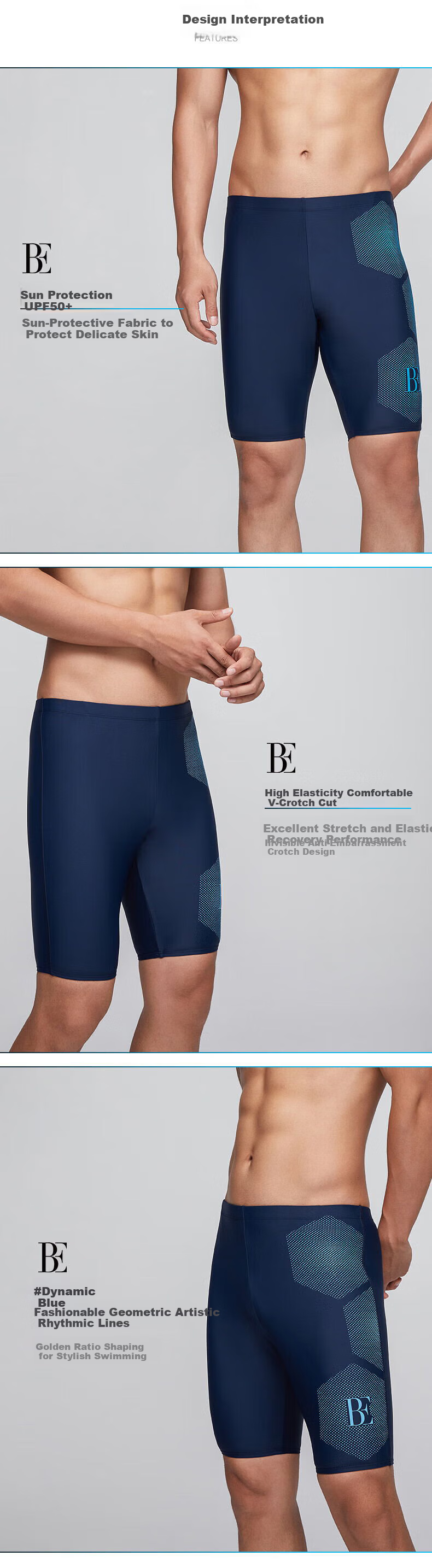 BALNEAIRE Men's Swimwear Fashion Trendy Sun Protection High Elastic Breathable Swimming Trunks Adult Chlorine Resistant Beach Spa XL 2