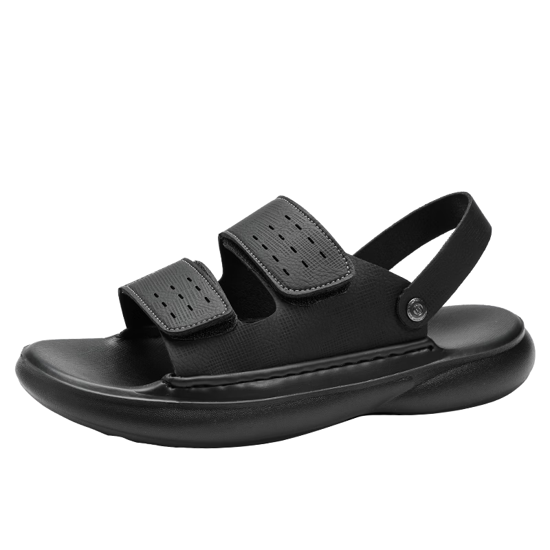 CARTELO Summer 2026 New Men's Leather Breathable Sandals Outdoor Slippers Odor-Resistant Beach Shoes K902 Black Size 41