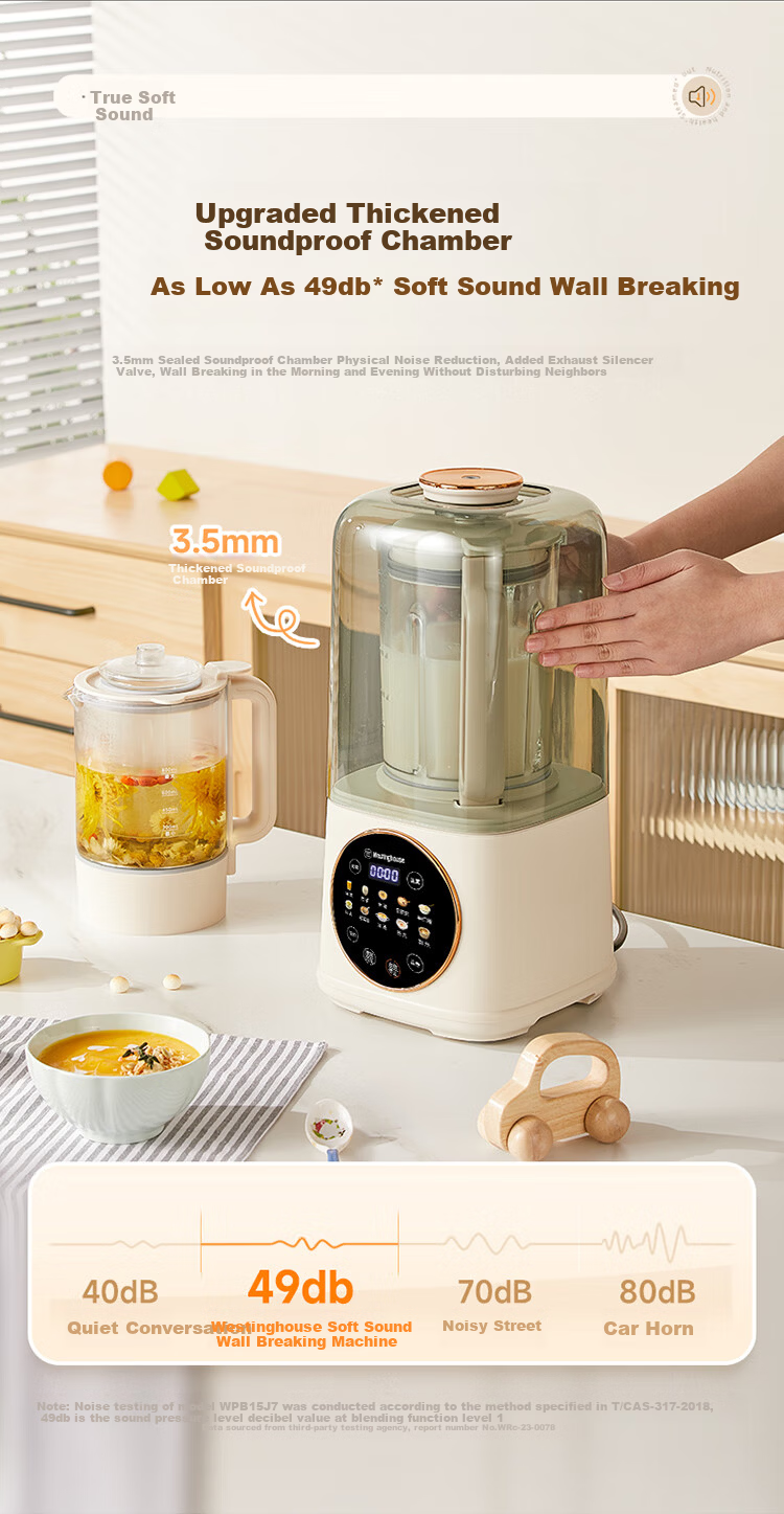 Westinghouse WPB15J9 Soft Sound Blender Household Soy Milk Maker 1.5L Heating Fully Automatic Mixer Titanium Coating Anti-Scald Noise Reduction Baby Food Processor 8