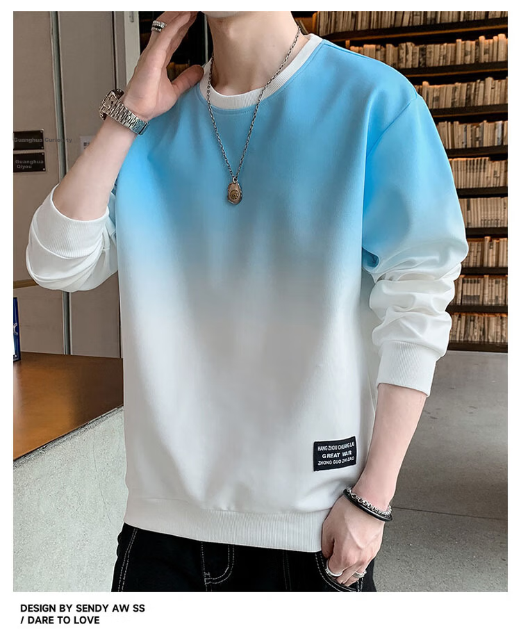 TUCANO Sweatshirt for Men, Spring And Autumn Men's Clothing, Round Neck Long-Sleeve T-Shirt, Casual Loose Pullover Men's Top, White And Blue, 4XL 9