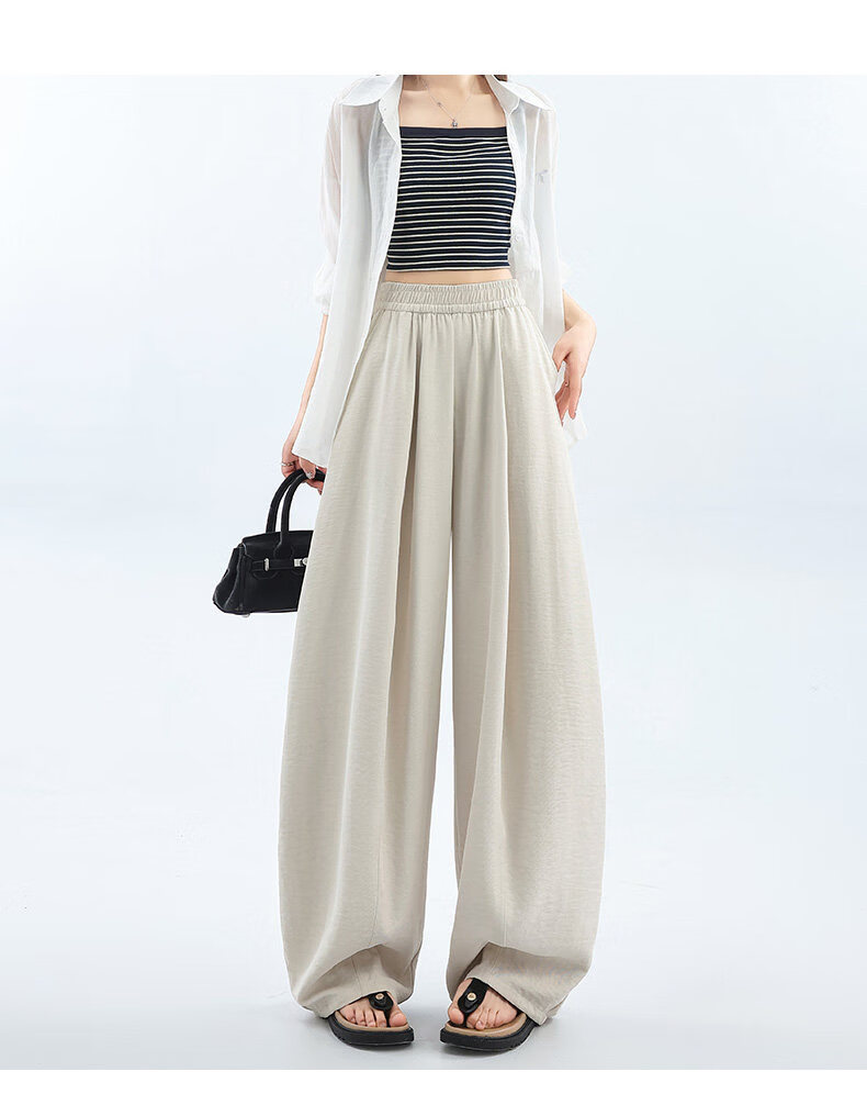 Modal Curved Blade Wide-Leg Pants for Women Summer 2026 New High-Waist Slimming Ice Silk American Texture Banana Casual Pants 9