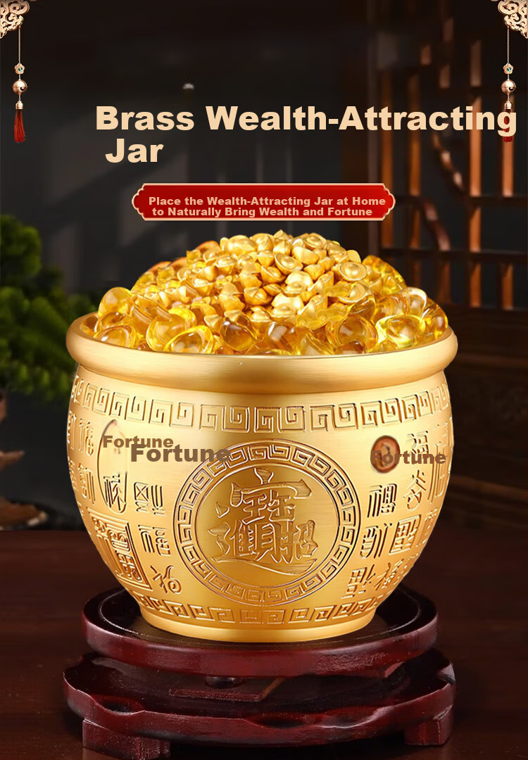 Bin Yue Brass Baifu Jar Brass Rice Jar Refrigerator Ornament Copper Treasure Basin Money Saving Jar Wealth Accumulation Jar Copper Fortune Ornament 1