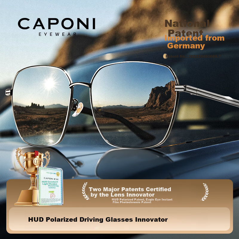 CAPONI Photochromic Polarized Sunglasses Unisex HUD Driving Day-Night Dual-Use UV Protection