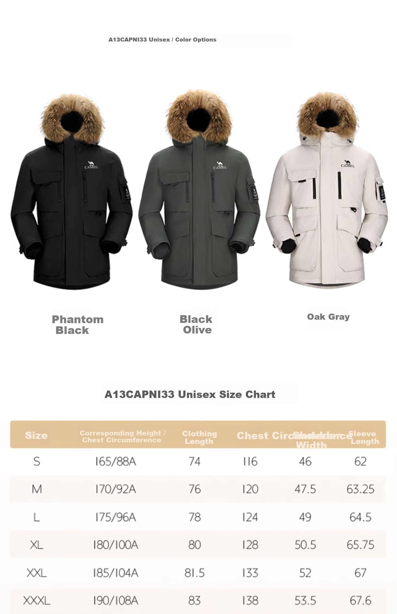 CAMEL [Guanghan Palace] Outdoor Waterproof Windproof Thickened Three-Protection Workwear Down Jacket for Men and Women N133 16