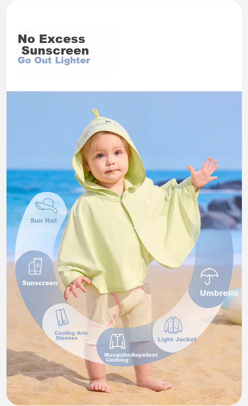 Kidsneed Baby Sun Protection Clothing Children's Sun Protection Cape Baby Ice Silk Sun Protection Suit Boys and Girls Sun Protection Clothes 1-3 Years Summer 14