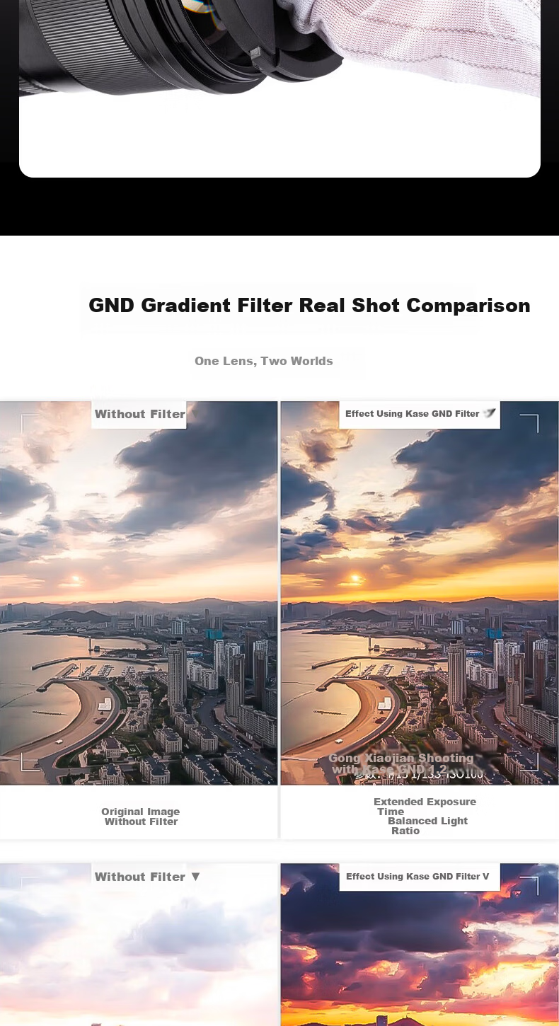 Kase GND0.9 Graduated Neutral Density Filter 40.5mm Soft Grad Gray Glass Multi-Coated Sunrise Sunset Photography Light Balance AGC 7