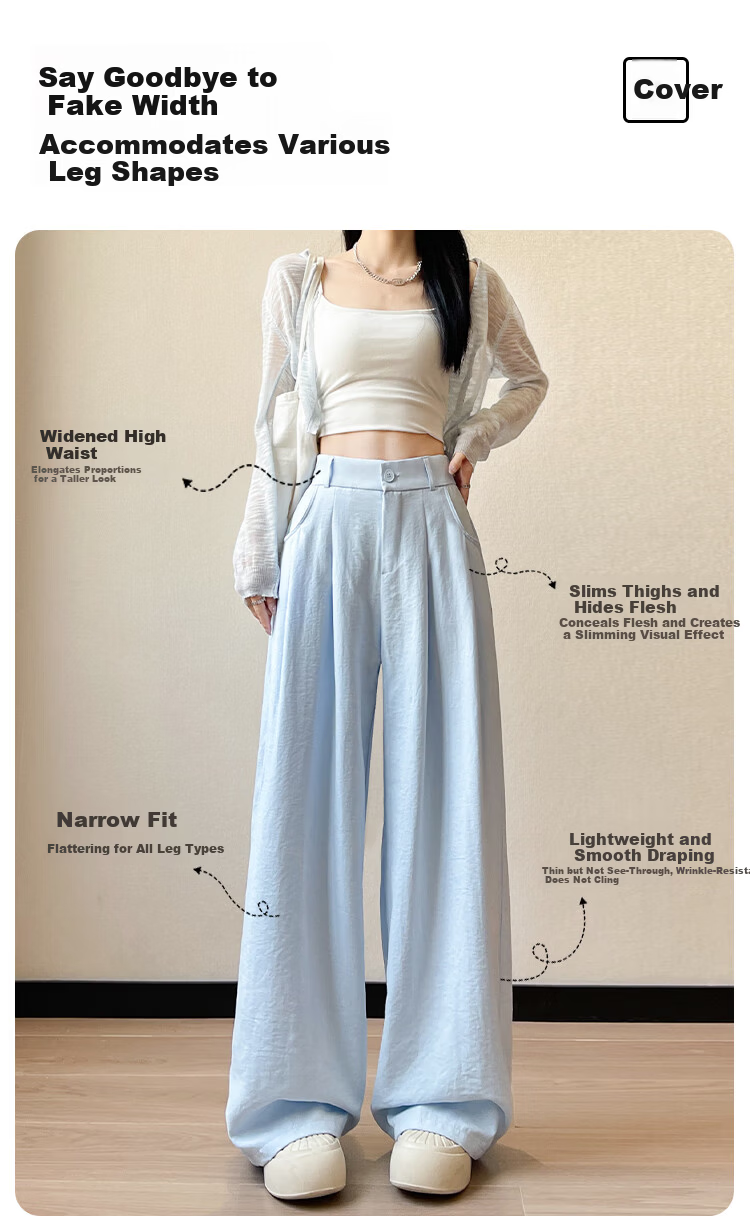 Borui Wide-Leg Milk Puff Yamamoto Pants Women 2026 Summer Thin High-Waist Straight Loose Casual White Suit Trousers 2