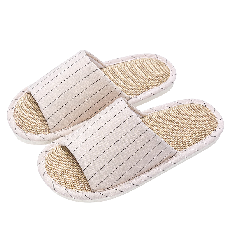 Soft Non-Slip Linen Slippers for Men Spring Summer Couples Indoor Home Antibacterial Deodorant Silent Floor Cotton Linen Slippers for Women