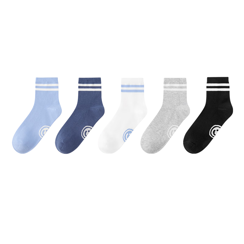 JD Original Children's Socks Autumn Winter Pure Cotton Boys Striped Mid-Calf Socks Breathable Non-Slip Odor-Resistant for Teenagers 5-9 Years Old