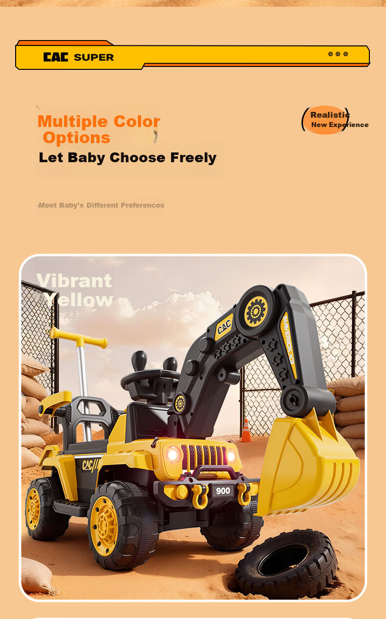 Feige Children's Excavator Electric Ride-On Vehicle for Kids Ages 1-8 Large Toy Car Fully Electric 18