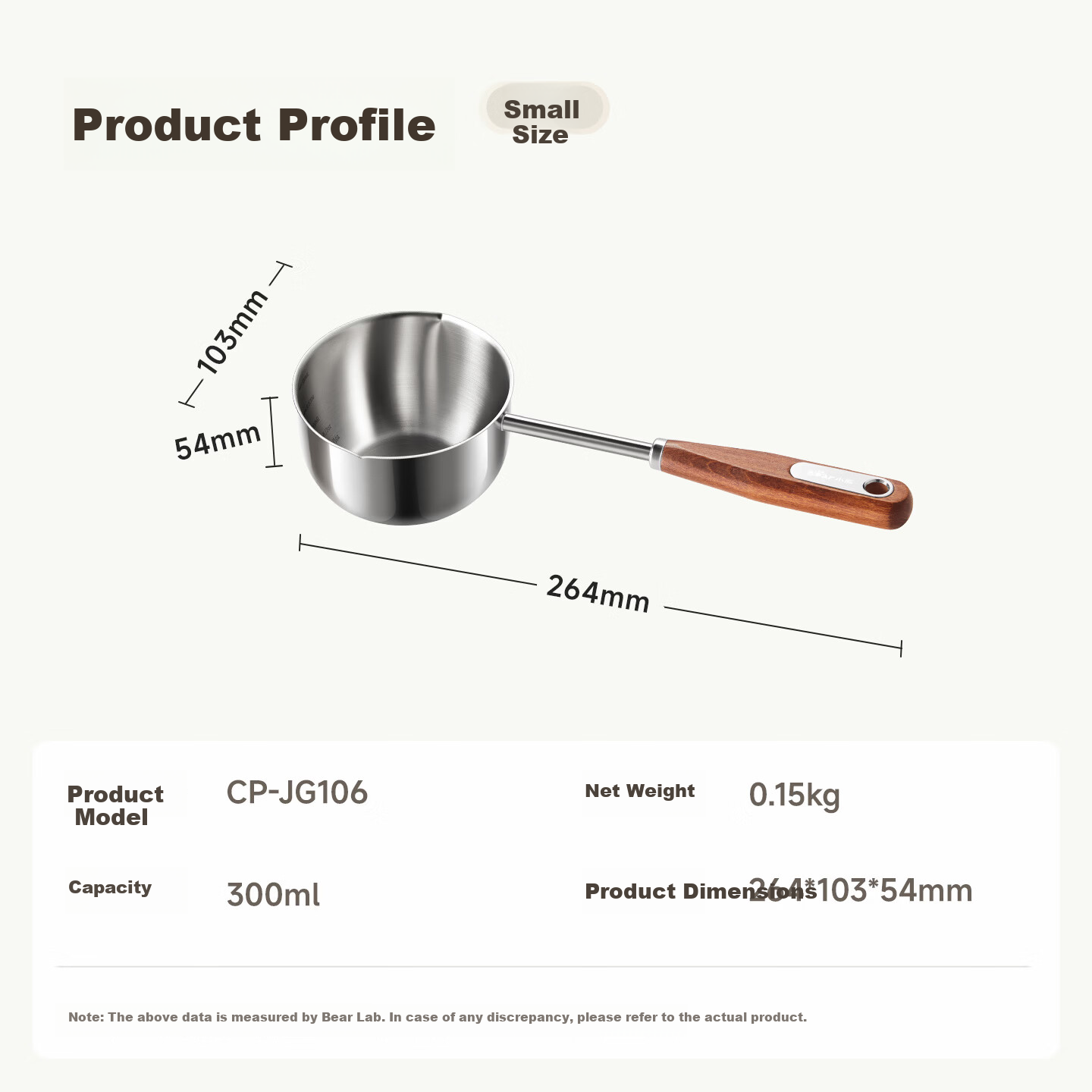 Bear Oil Pouring Pot 304 Stainless Steel Hot Oil Small Pot Household Wooden Handle Anti-Scald No Coating Oil Drizzling Pot 300ml