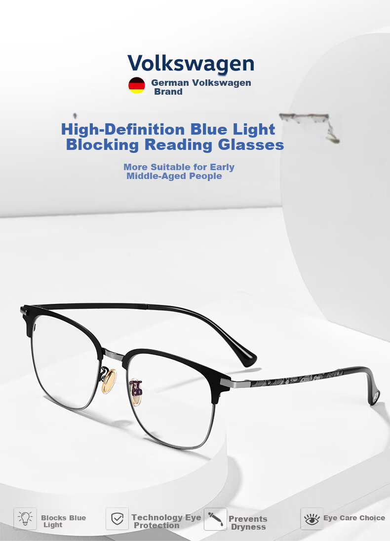 Volkswagen Germany Men's Reading Glasses High Definition Blue Light Blocking Genuine Imported Eyewear W58105-300 1
