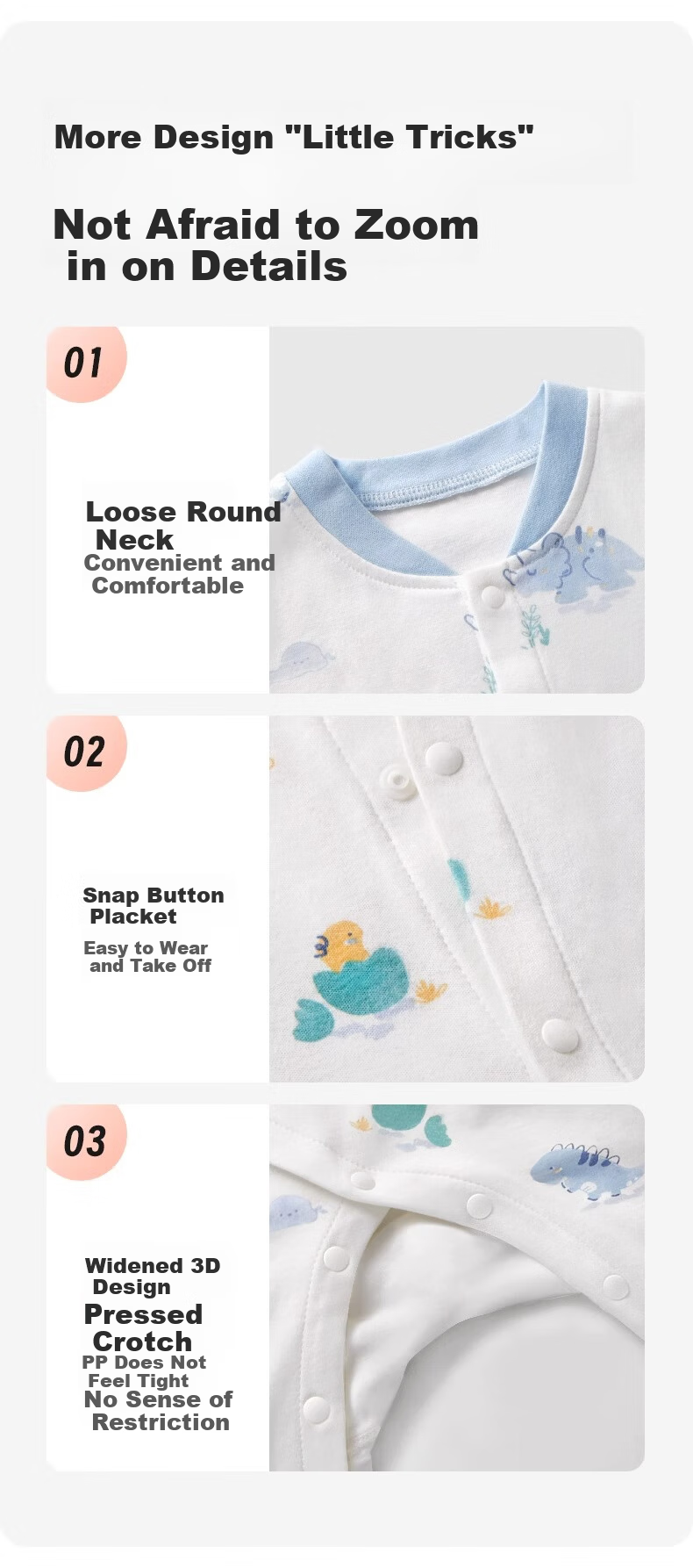 AIBEDILA Newborn Baby Romper Spring And Autumn Style, Pure Cotton Onesie, Unisex Baby Mid-Open Crawling Suit, Early Autumn Bodysuit, Size 90 7