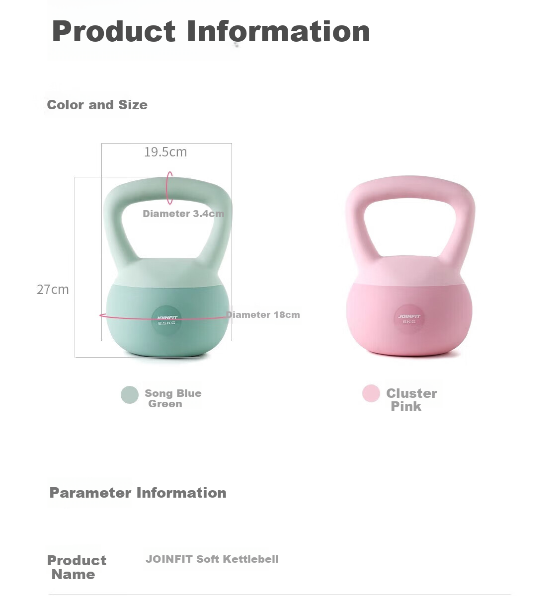 JOINFIT Soft Kettlebell Women's Fitness Equipment Home Dumbbell 6kg Blue-Green F.S.002AC-J 14