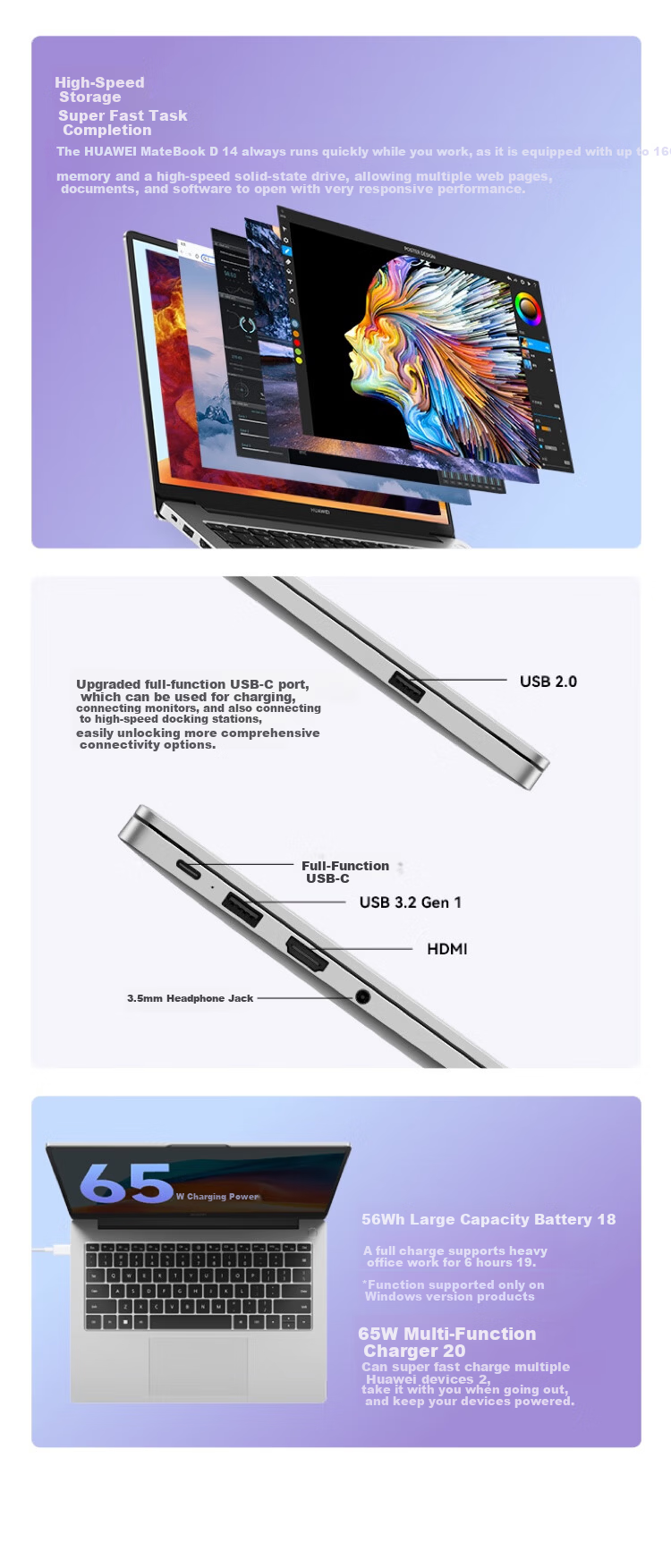 Huawei MateBook D 14 SE V20 Pre-installed Windows Lightweight Laptop 13th Gen Core i5 16GB 1TB Moonlight Silver 5