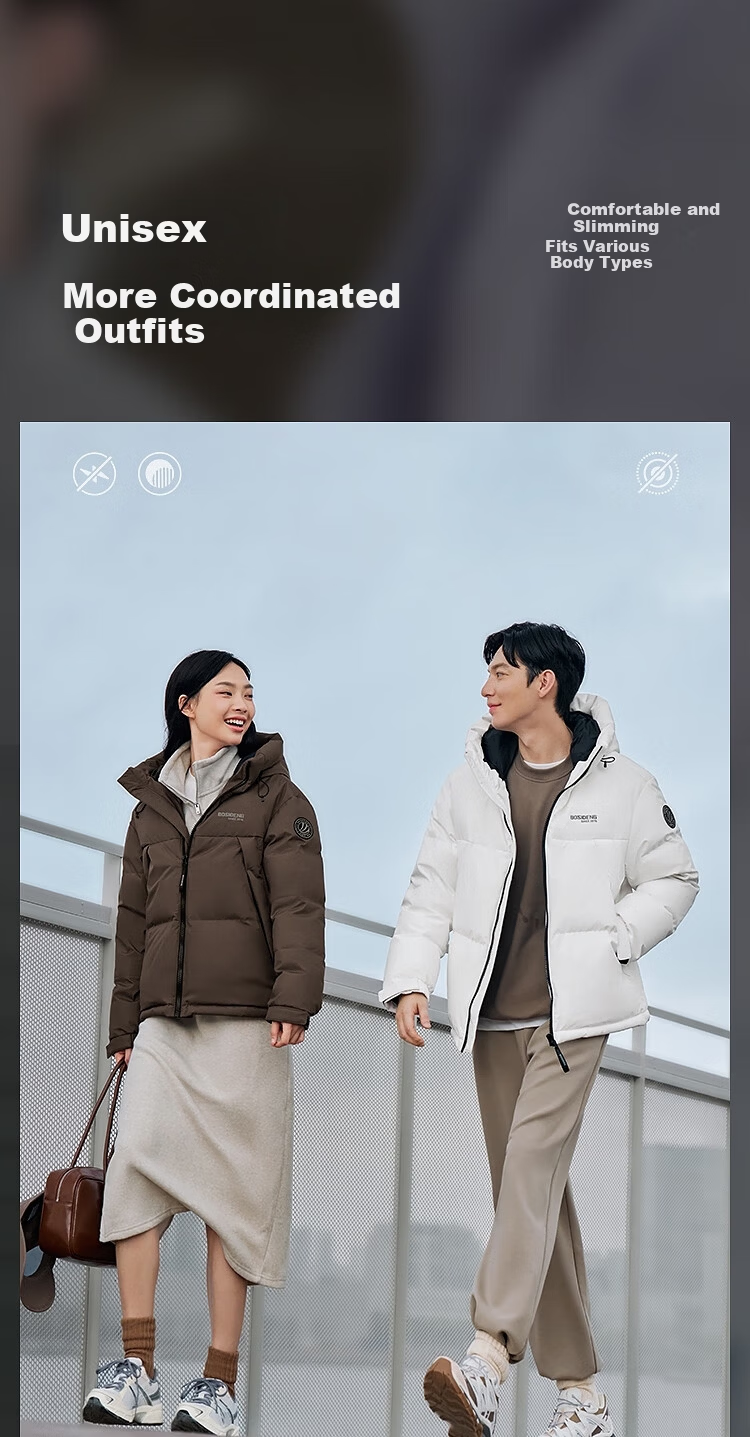 Bosideng Off-Season Unisex Sports Series Short Hooded Thickened Down Jacket Stylish Youth Coat 9