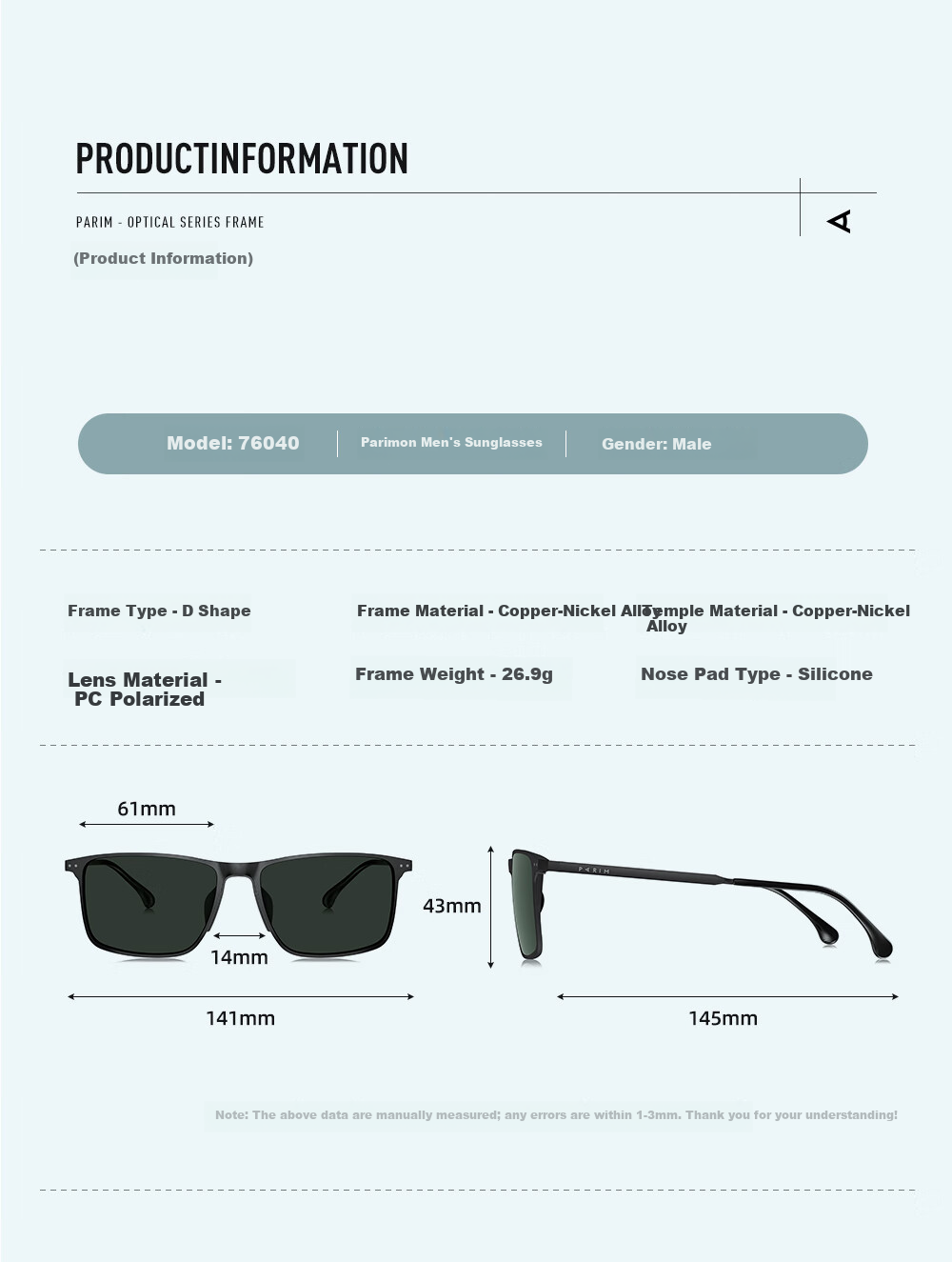 Pairimon HD PC Polarized Sunglasses for Men Driving Square Outdoor Sports Eyewear 76040 7