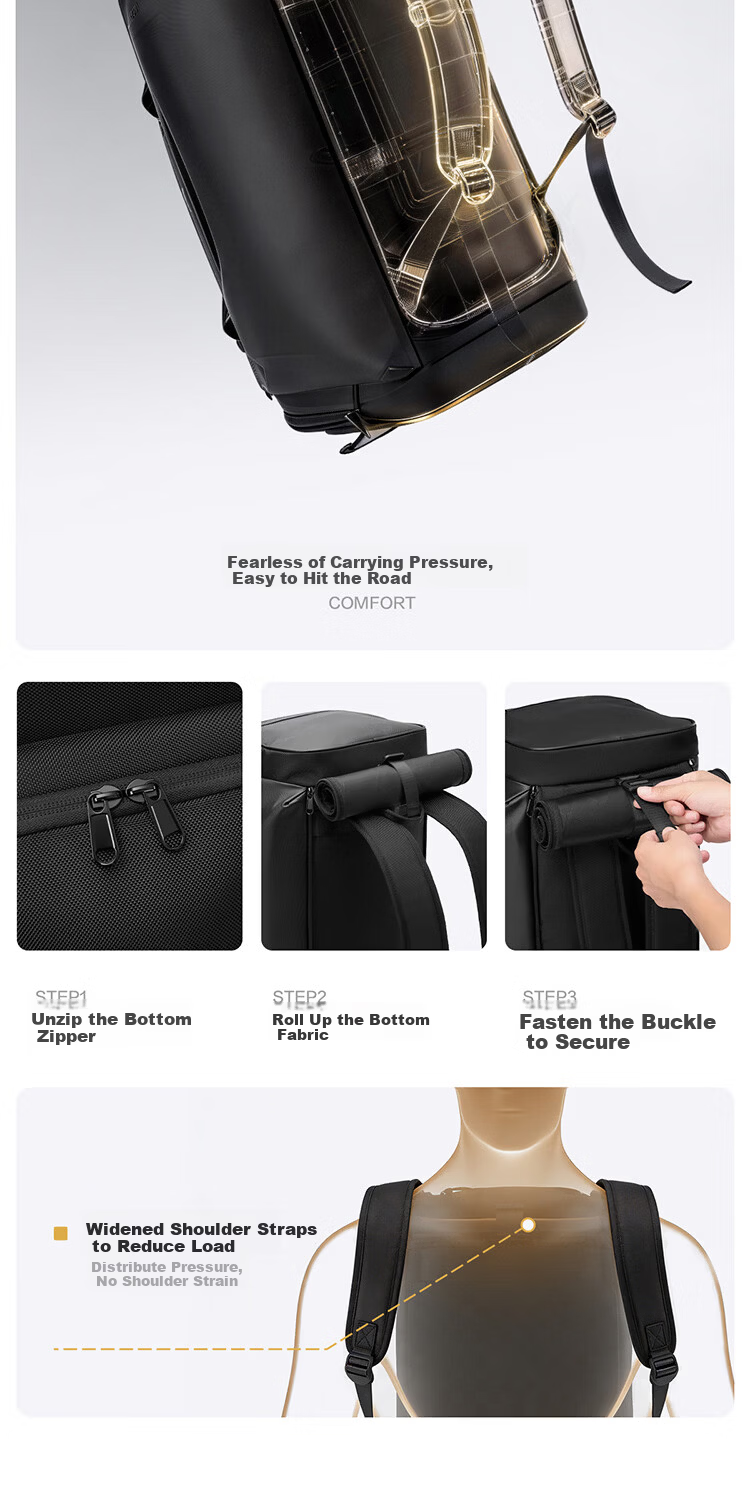 HLA Men's Large Capacity Multifunctional Travel Bag Handheld Backpack Shoulder Crossbody Bag for Business Trip Travel Sports Fitness 3