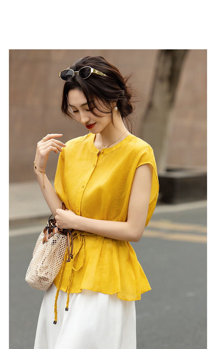 Demana [Ramie Lyocell Blend] Summer Urban High-Waist Twisted Knot Belt Loose Slim Shirt for Women Premium 14