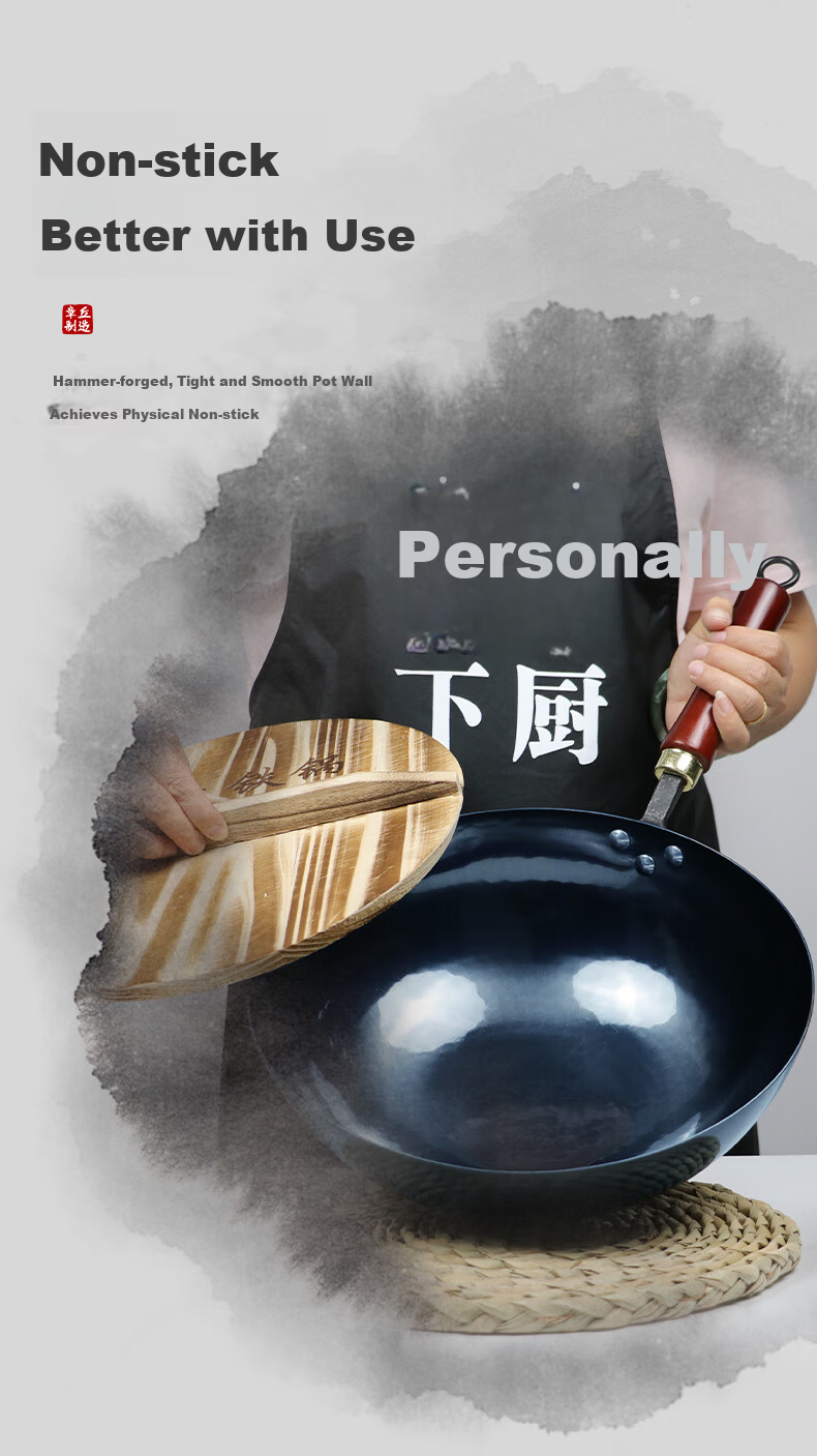 Lao Yiren Zhangqiu Iron Wok Pre-Seasoned No Coating Cast Iron Non-Stick Stir Fry Pan Hand-Forged Traditional Round Bottom Gas Stove Compatible 2