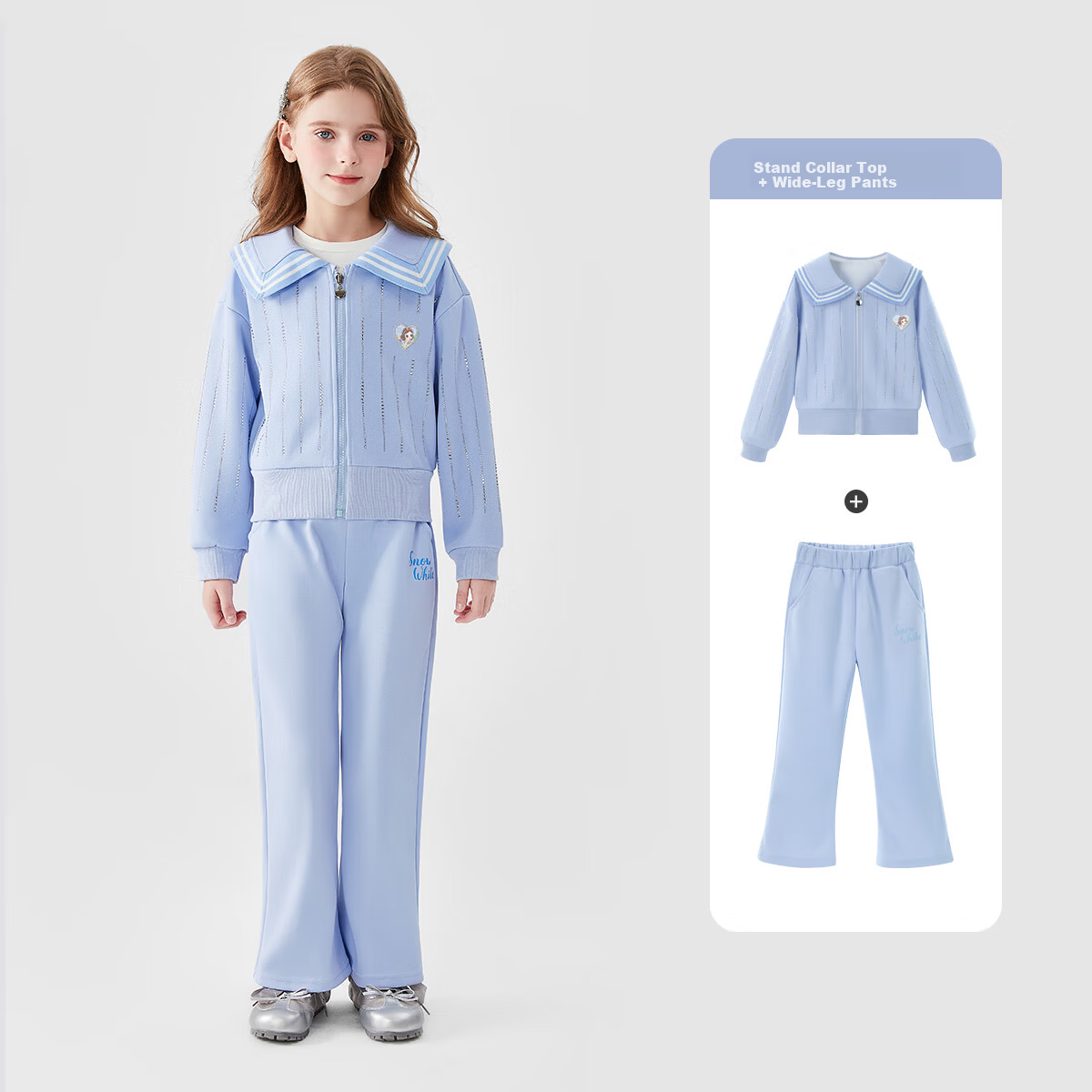 Disney Girls' Spring and Autumn Outfit 2026 Blue Size 130 Children's Jacket and Pants Sports Casual Set
