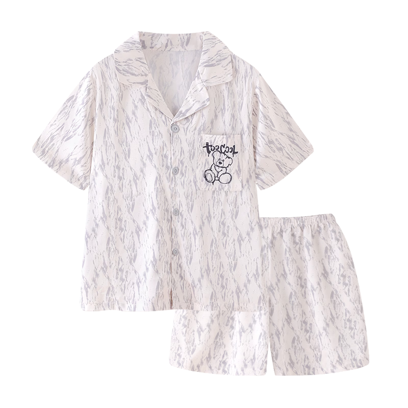 Langsha Children's Pajamas Boys Youth Summer Thin Lightweight Ice Silk Short Sleeve Two-Piece Homewear 2026 New Model
