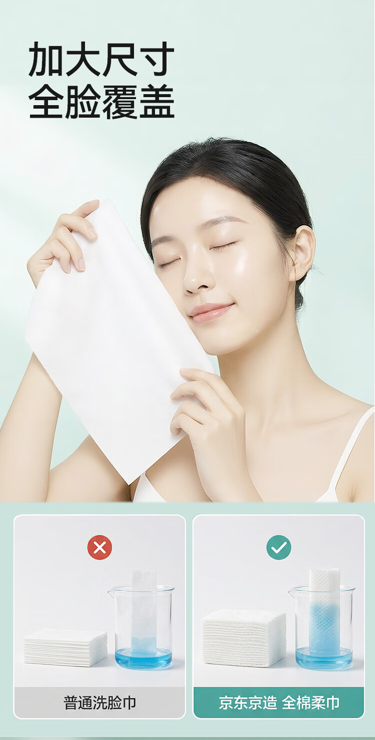 JD Jingzao Facial Cleansing Wipes 80 Sheets * 6 Packs Disposable 100% Cotton Soft Towels Face Towels 20*20CM 4