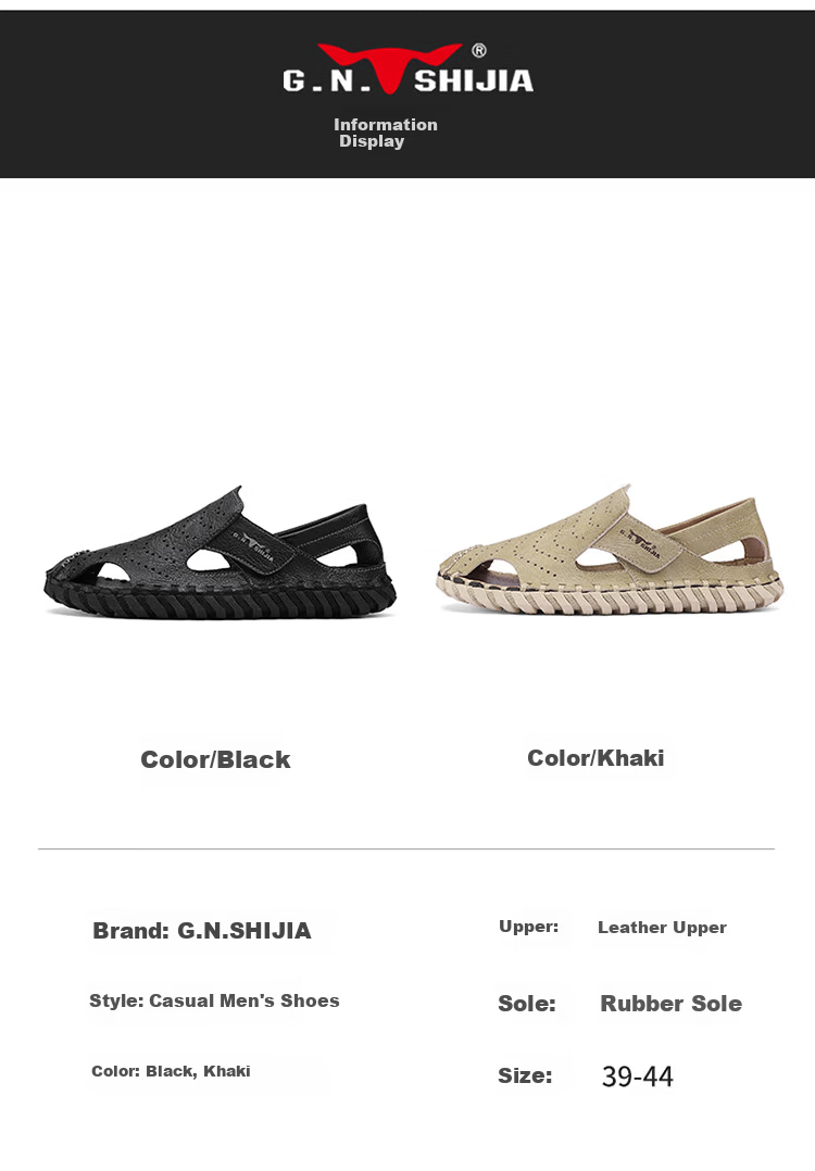 Bull Family Leather Sandals Summer Beach Shoes Men's Driving Outdoor Casual Trendy Soft Leather Soft Sole Handmade Hole Sandals 8