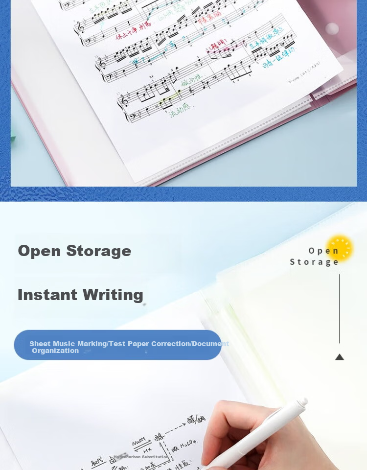 KINGJIM KAKIKO Foldable PP Accordion File Folder with Writing Space, Sheet Music Holder, Piano Score Folder, A4 Size, 24 Pages, White, 8614 2