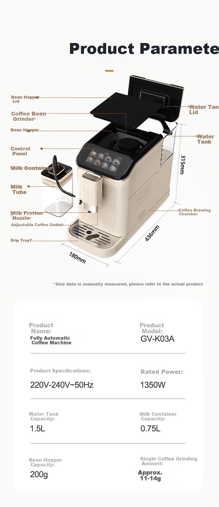 Gevi Fully Automatic Coffee Machine Home Cold and Hot Dual Extraction Grinder Integrated Small Coffee American Automatic Milk Frother Dual Heating GV-K03A Milk Coffee White Gift Choice 23