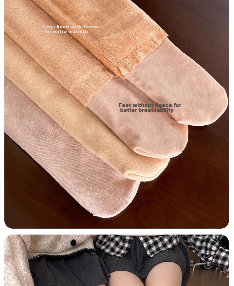 Youkeshu Women's Autumn Winter Fleece-Lined Thickened Tummy Control Hip-Lifting Natural Skin Tone Bare-Leg Effect Footed Leggings Tights 27