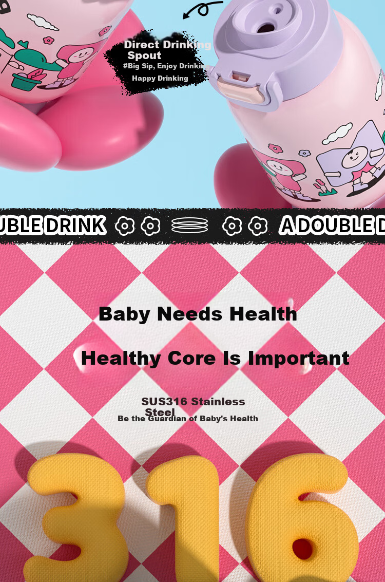 Beingmate Baby Dual-Use Insulated Bottle for Infants 0-3-6+ Months Student Water Bottle Direct Drinking Straw Cup 4