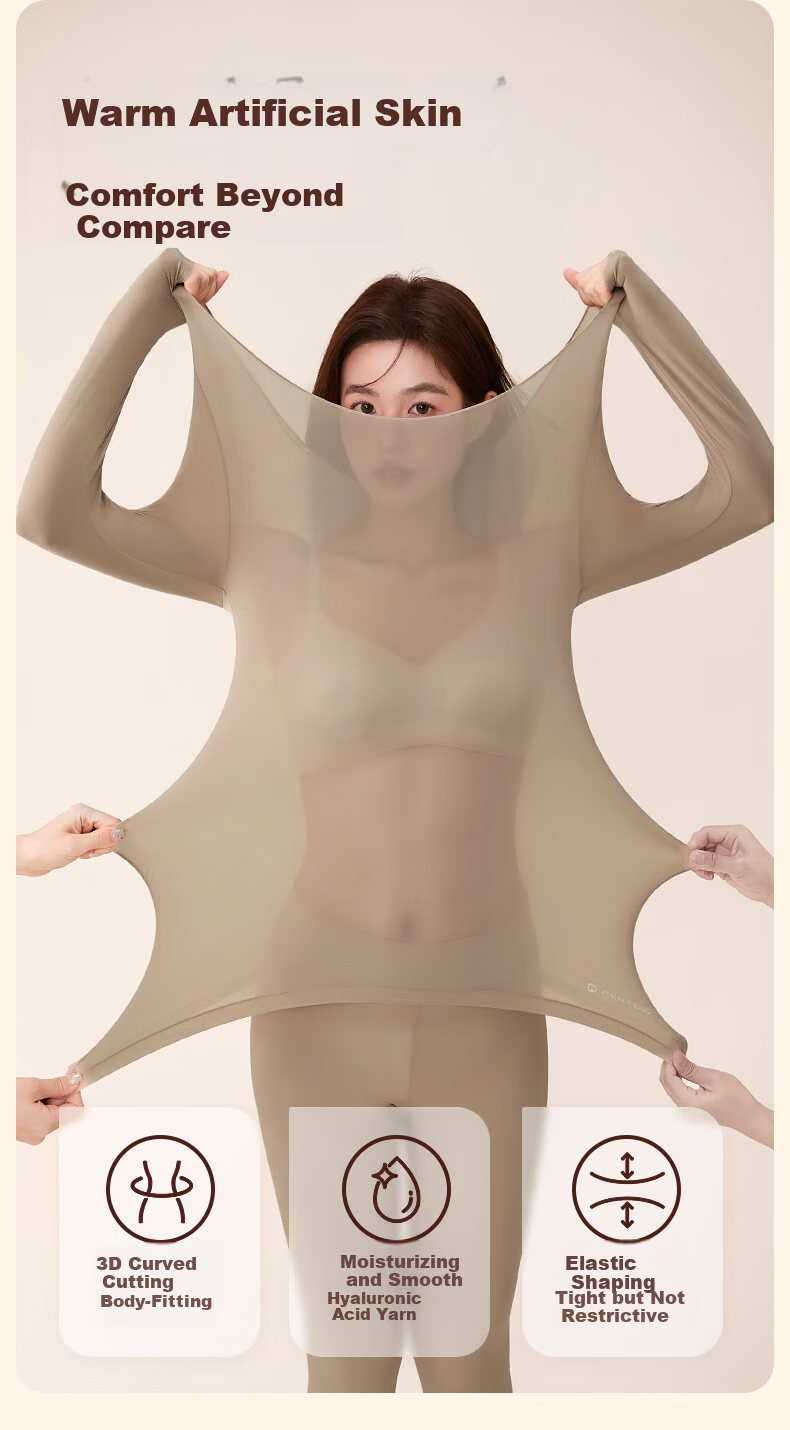 Fenteng Women's Thermal Underwear Ultra-Thin Base Layer 2025 Autumn Winter New Seamless Slim Fit Top and Bottom Set 4